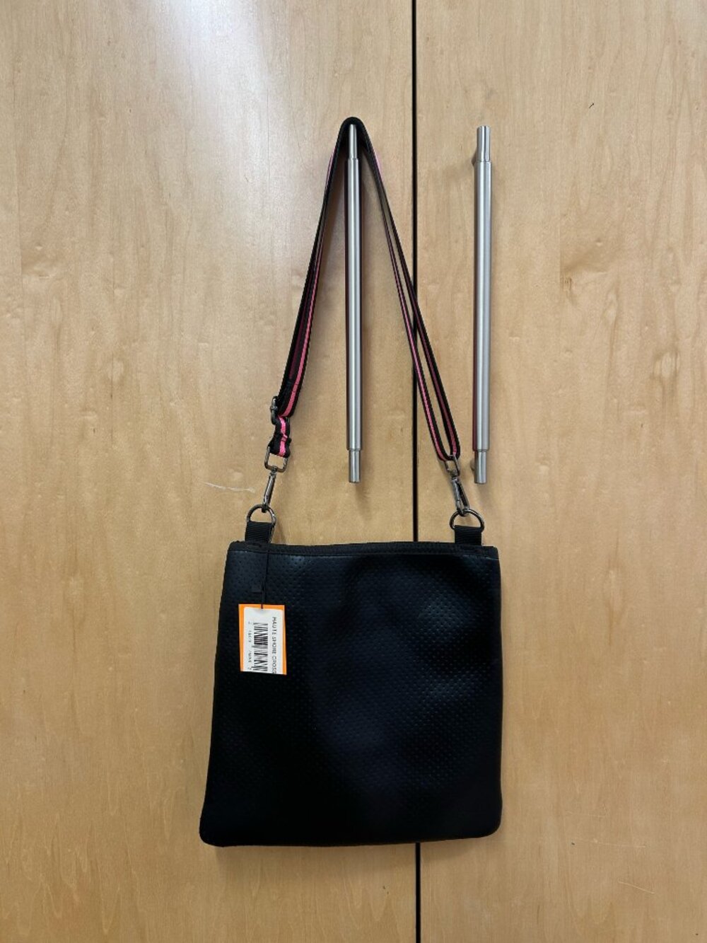 Haute Shore Black & Silver Neoprene Zip Top Star Perforated Crossbody Bag Black - Picture 2 of 3